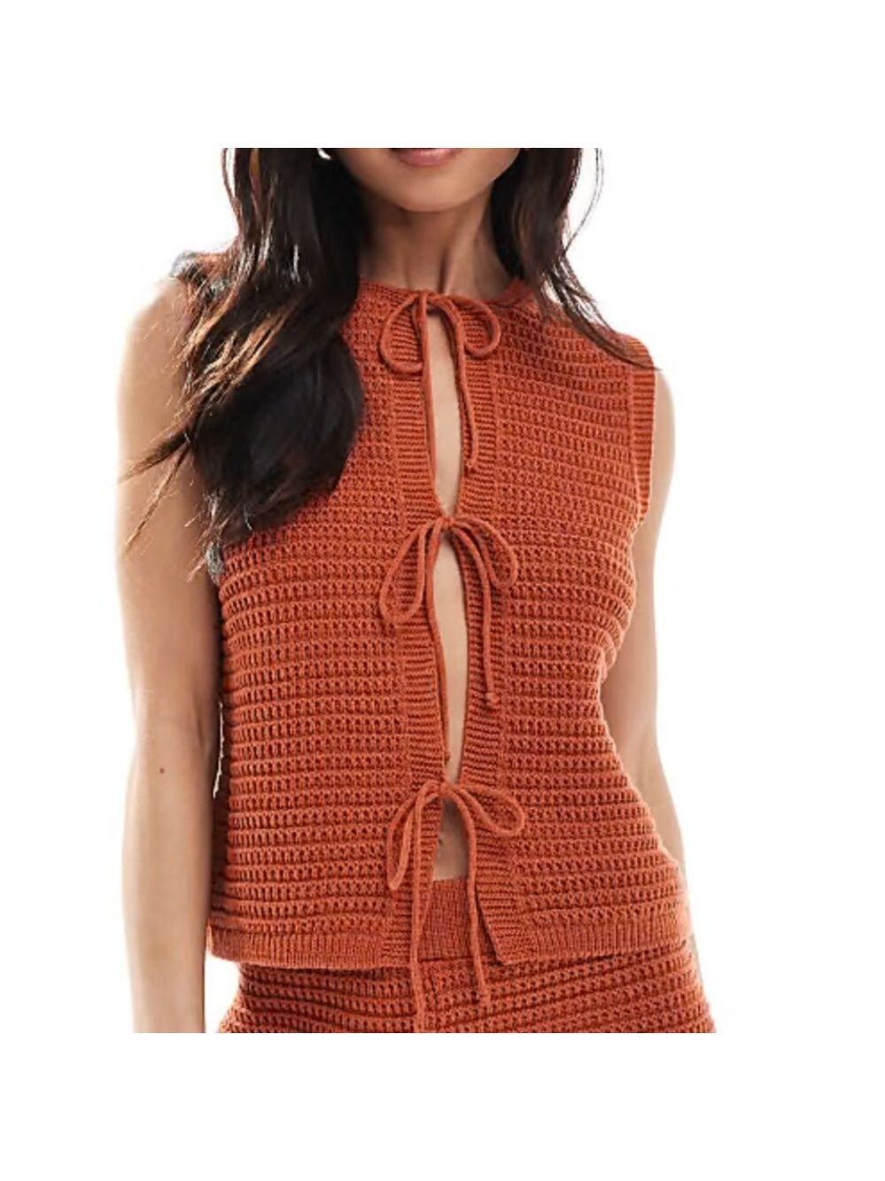ASOS DESIGN Rust Crochet Knit vest tie front Sz M